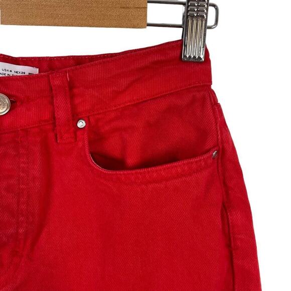 ZARA Z1975 HIGH RISE STRAIGHT LEG RED DENIM JEANS 6147/080 SIZE 4 - Picture 6 of 15